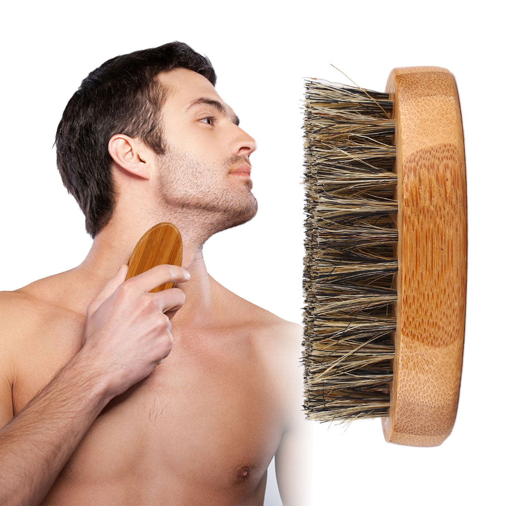 8cm Men Beard Brush Natural Boar Bristle Shaving Comb Face Massage Handmade Yellow Mustache Brush Beauty Care