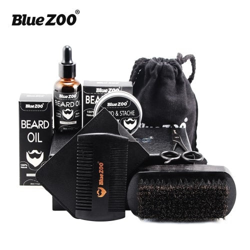 7pcs/set Beard Care for Men Beard Oil Kit with Beard wax, Brush, Comb, Scissors Grooming & Trimming Kit Male Beard Care Set