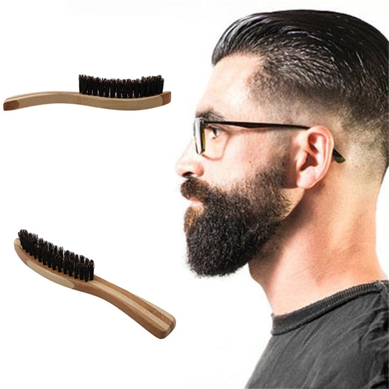 14*2.2cm Men Boar Hair Bristle Beard Brush Shaving Comb Face Massage Handmade Yellow Mustache Brush   Care