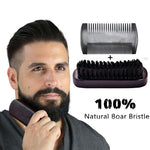 100% Natural Boar Bristle Brush & Beard Comb Set for Men Handmade Pear Wood Comb for Beard Care Mustache Styling Grooming Kit