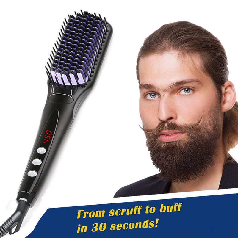 2.0 Hair Straightener Brush Anti Static Ceramic Heating Detangling Faster Straightening Beard Comb For Man Beard Straightener