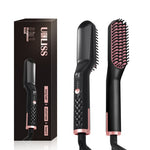 2.0 Hair Straightener Brush Anti Static Ceramic Heating Detangling Faster Straightening Beard Comb For Man Beard Straightener